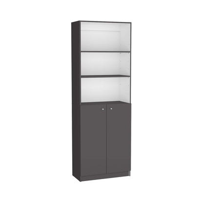 Modern 2-Door Storage Bookcase with Open Shelves - Matt Gray / White - Office Furniture