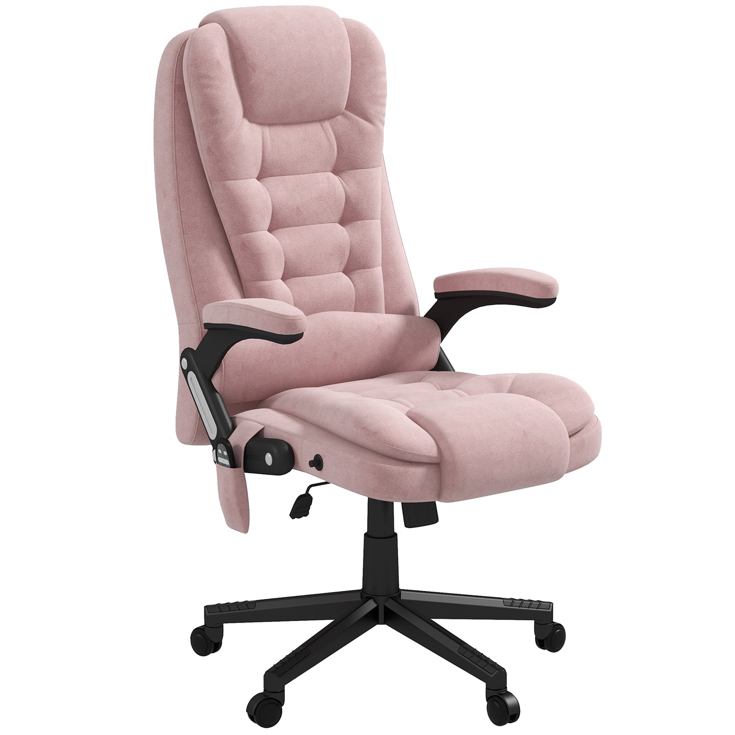 Pink Velvet Executive Office Chair with 6-Point Massage, Heat Function, and Reclining Backrest