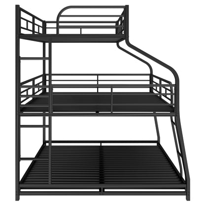 Metal Triple Bunk Bed in Black for Twin XL, Full XL, and Queen Sizes with Dual Ladders and Full-Length Guardrails