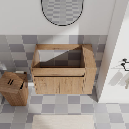 Modern 30-Inch Wall-Mounted Bathroom Vanity with Open Shelf - Vanity Cabinet Only (No Basin Included)