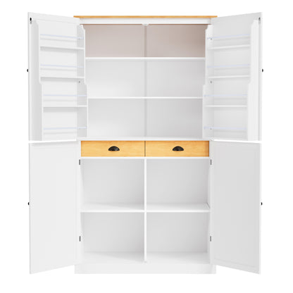 Elegant White Freestanding Kitchen Pantry with Adjustable Shelves and Built-in Drawers - 40.2x20x71.3 inches