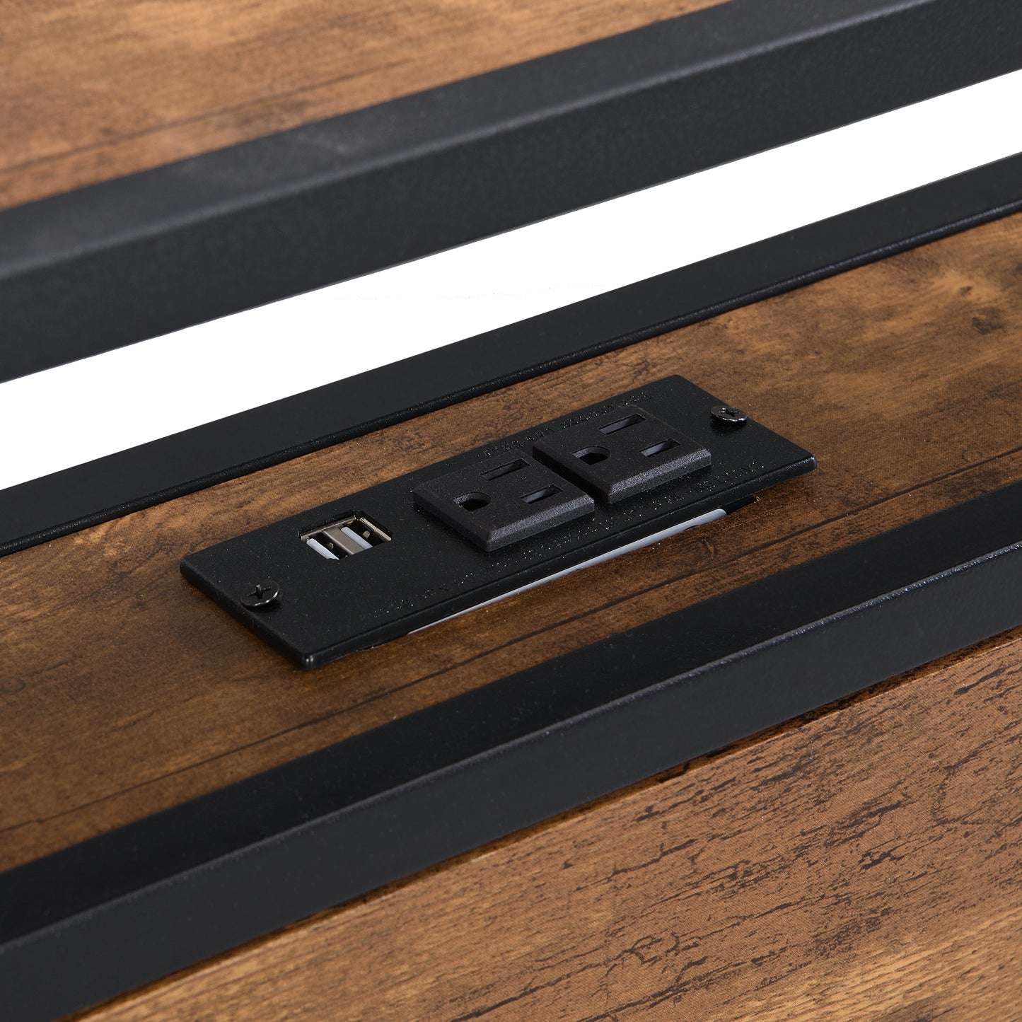 Elegant Queen Size Metal Platform Bed Frame with Wooden Accents, USB Charging, No Box Spring Needed, Spacious Under-Bed Storage, Quick Assembly