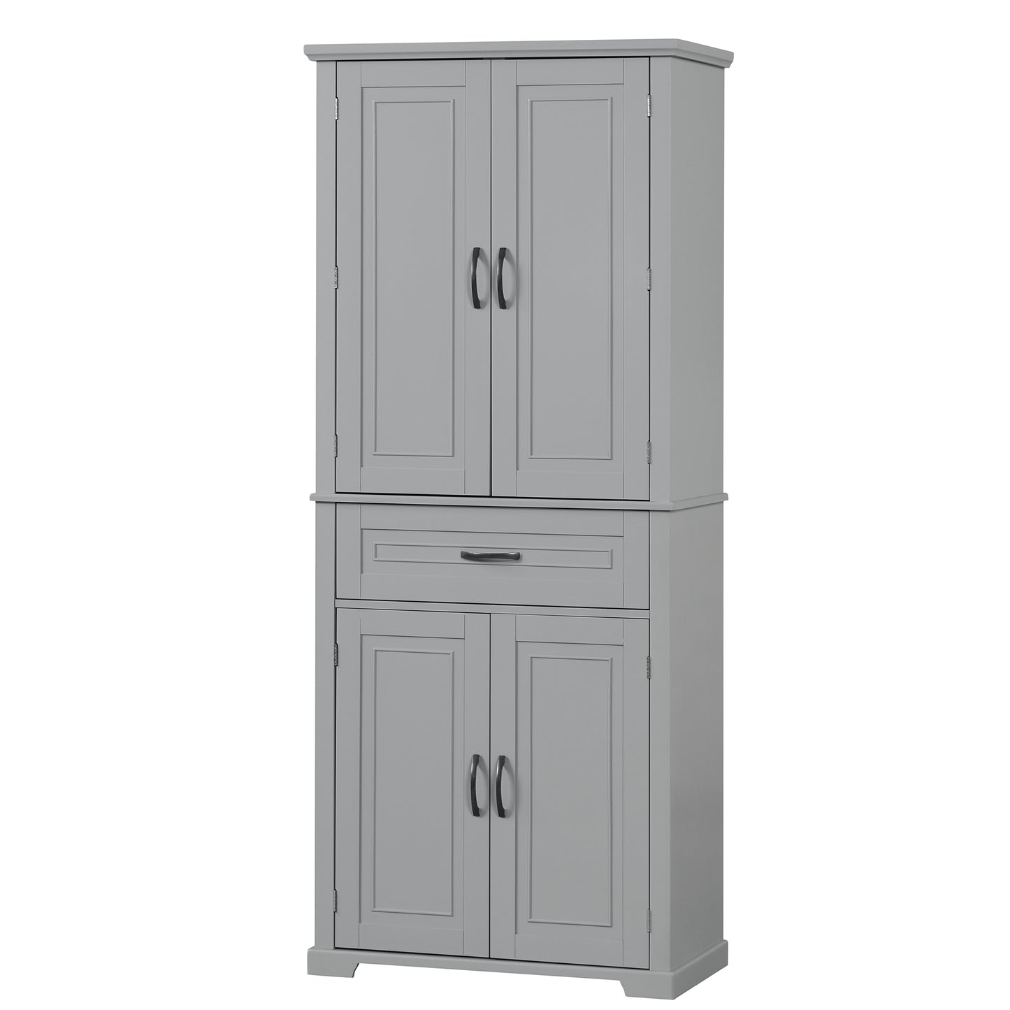 Tall Grey MDF Bathroom Storage Cabinet with Adjustable Shelf and Multiple Storage Solutions