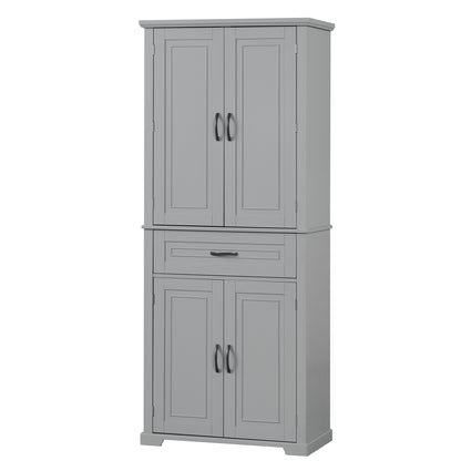 Tall Grey MDF Bathroom Storage Cabinet with Adjustable Shelf and Multiple Storage Solutions