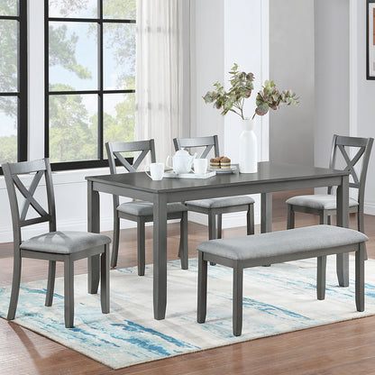 Wooden Dining Table Set Chairs And Bench Six Piece Gray