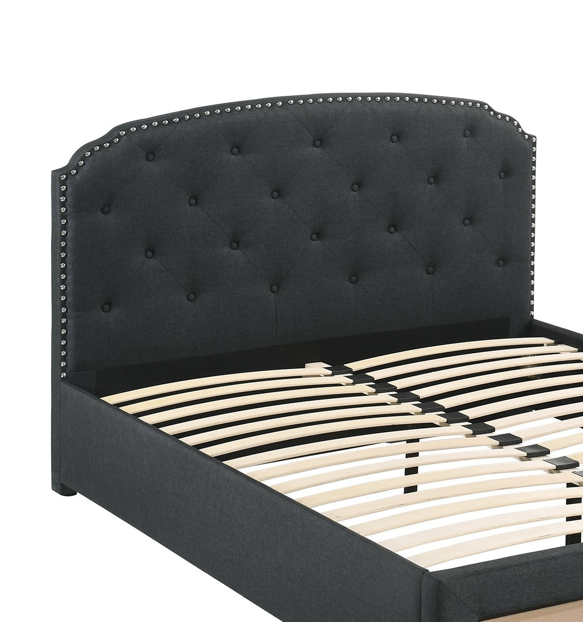 Charcoal Burlap Twin Storage Bedframe with Button Tufted Headboard and Underbed Drawer