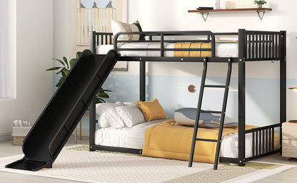 Twin Metal Bunk Bed with Fun Slide - Black Color