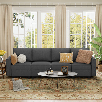 Modular Sectional Sofa with Hidden Storage, Convertible to L-Shape or Bed, 27-Inch Deep Seats Gray
