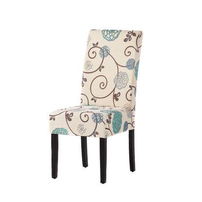 Contemporary Dining Chair Set of 2, 17.5W x 26.5D x 39.5H, Fabric, Rubberwood Legs, White and Blue