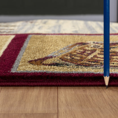 Rustic Lodge-Style Rug, 5 ft 3 in x 7 ft 3 in, Polypropylene with Jute Backing, Stain-Resistant, Red