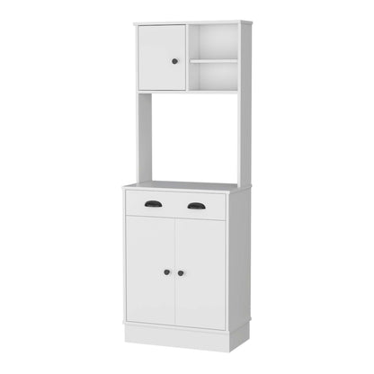 3-Door White Microwave Kitchen Cabinet with Drawer and Storage Shelves