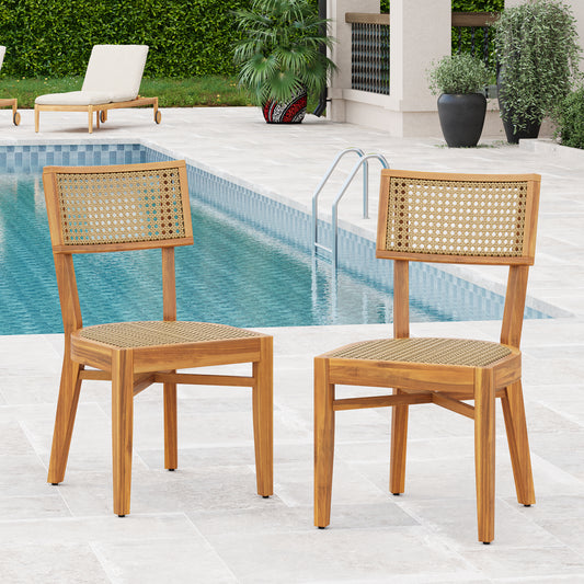 Acacia Wood Dining Chair With Wicker Back And Seat 19.68 In L By 21.45 In W Indoor Dining Chair Teak Finish Light Brown