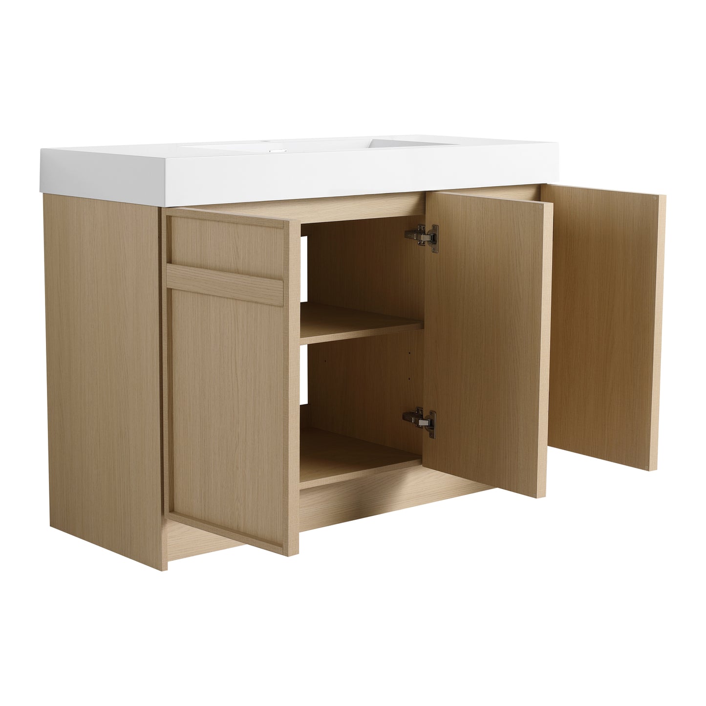 Modern 48" Freestanding Oak Bathroom Vanity with White Resin Sink & Soft-Close Doors
