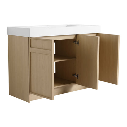 Modern 48" Freestanding Oak Bathroom Vanity with White Resin Sink & Soft-Close Doors