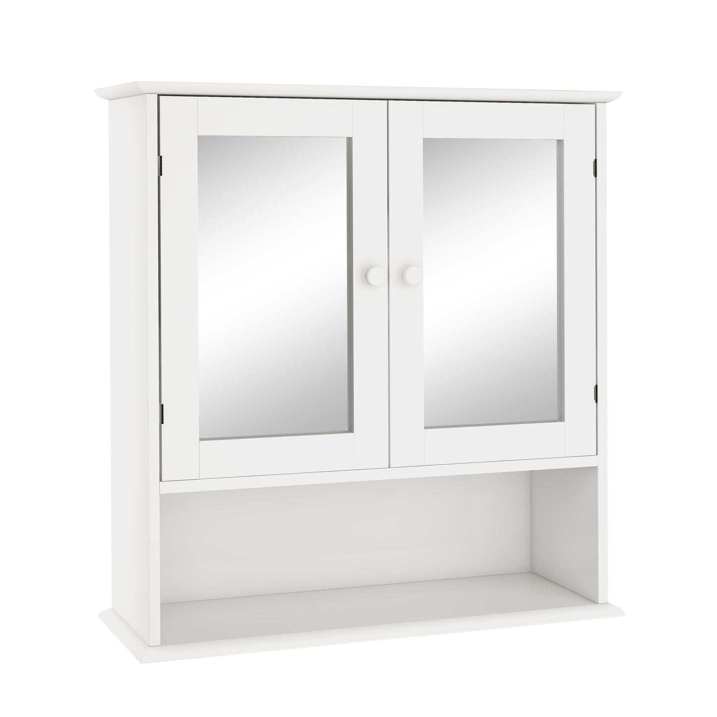 Modern White Bathroom Wall Cabinet with Double Mirror Doors and Adjustable Shelves