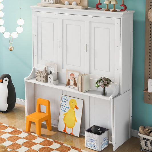 Versatile Queen Murphy Bed with Integrated Shelf in White