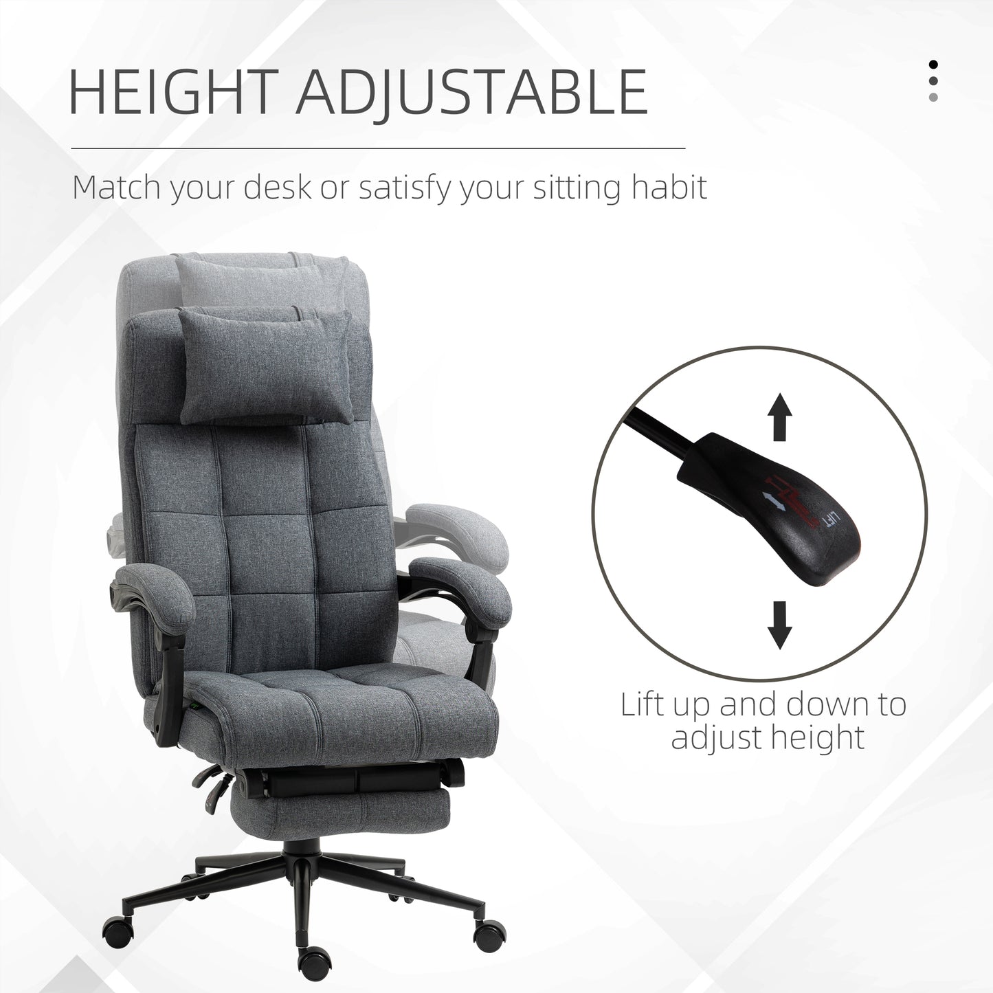High Back Dark Grey Executive Office Chair with Adjustable Footrest, Headrest, and Padded Armrests - Swivel Task Chair with Linen-Feel Fabric