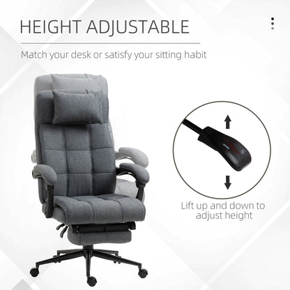 High Back Dark Grey Executive Office Chair with Adjustable Footrest, Headrest, and Padded Armrests - Swivel Task Chair with Linen-Feel Fabric
