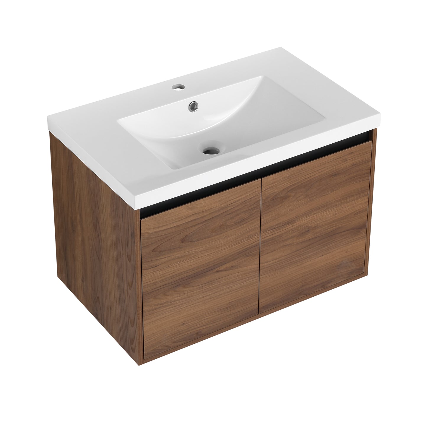 30-Inch LEVISTAR Brown Engineered Wood Bathroom Vanity with Resin Sink and Dual Door Storage Cabinet