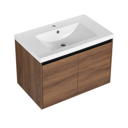 30-Inch LEVISTAR Brown Engineered Wood Bathroom Vanity with Resin Sink and Dual Door Storage Cabinet