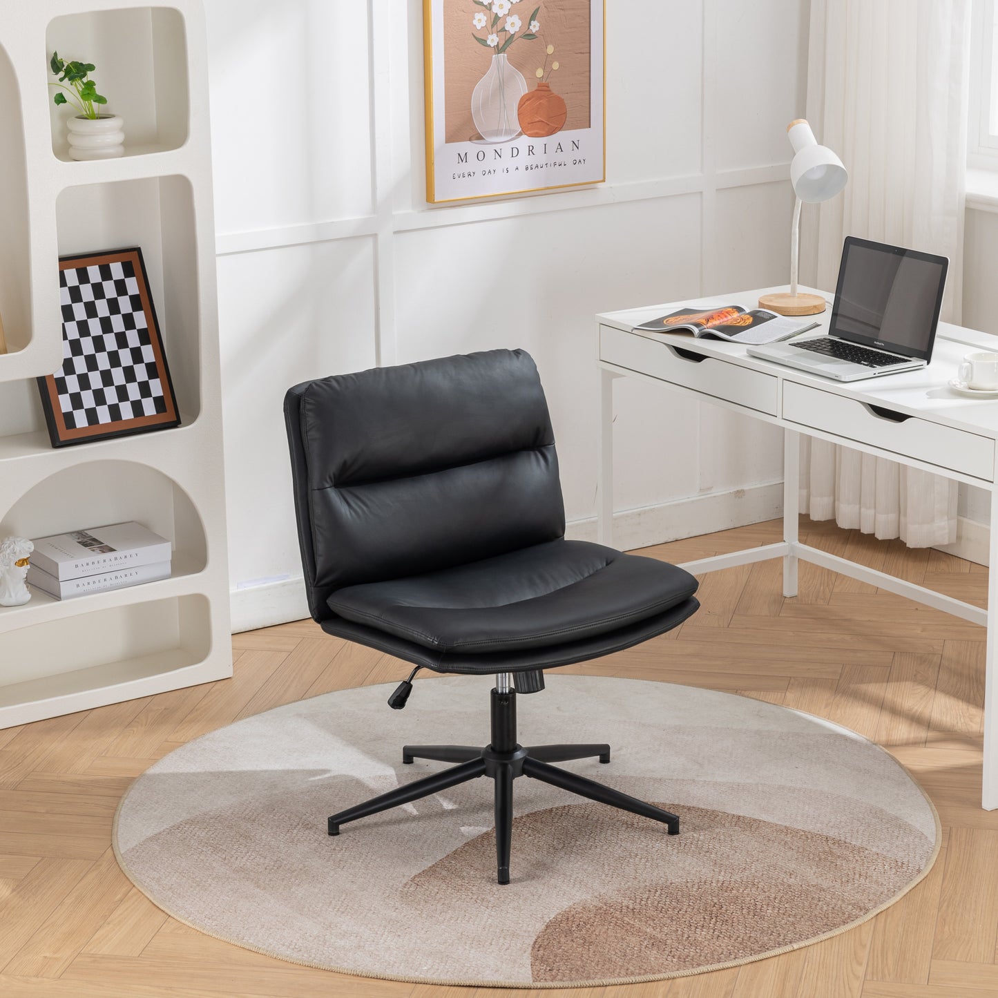 Bizerte Height-Adjustable Swivel Criss-Cross Chair with Wide Seat for Office and Vanity Use, Black