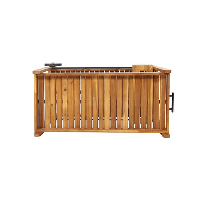 Acacia Wood Bar Cart With Slat Design And Wine Holders