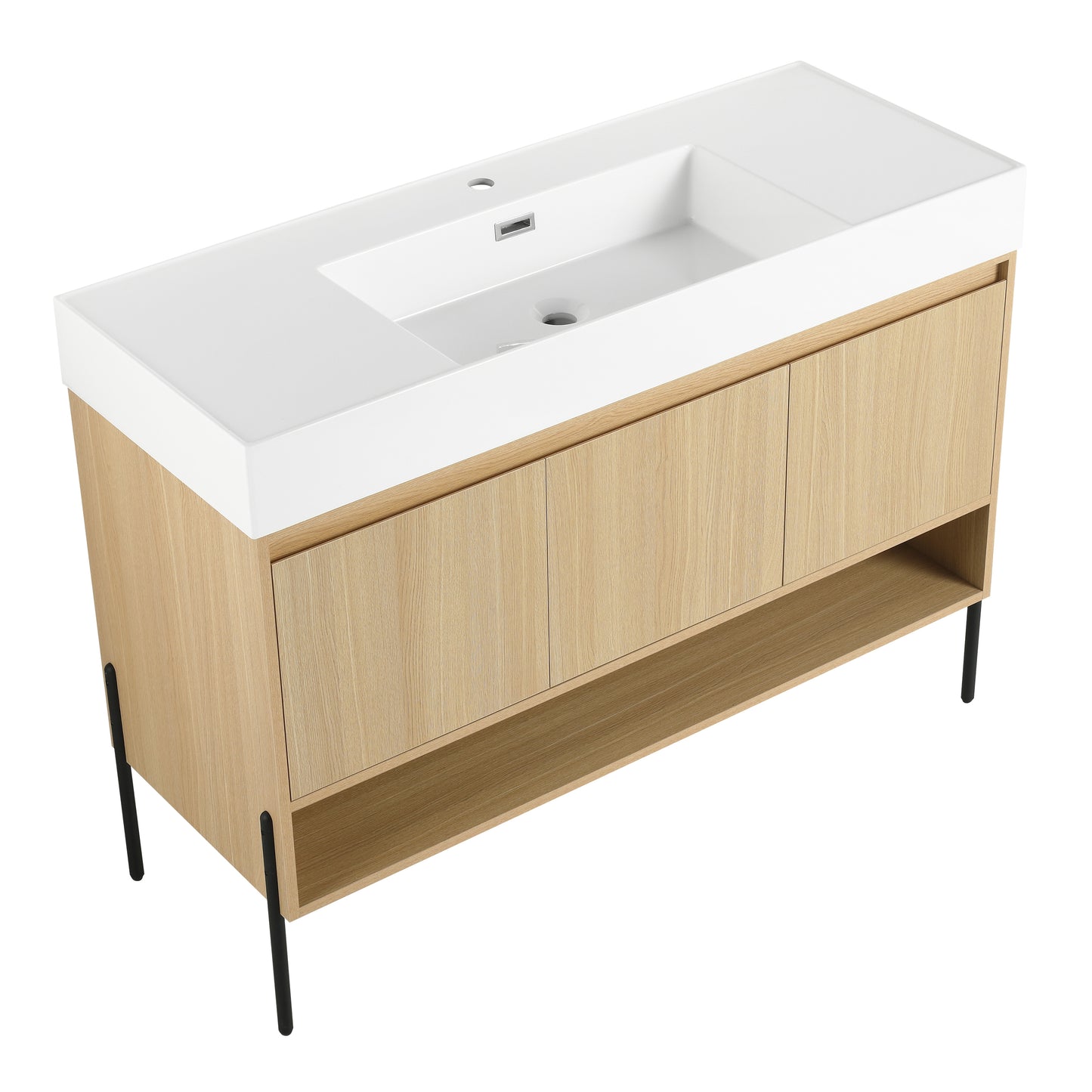 Modern Oak 48" Bathroom Vanity Set with Single Resin Sink and 3-Door Storage Cabinet