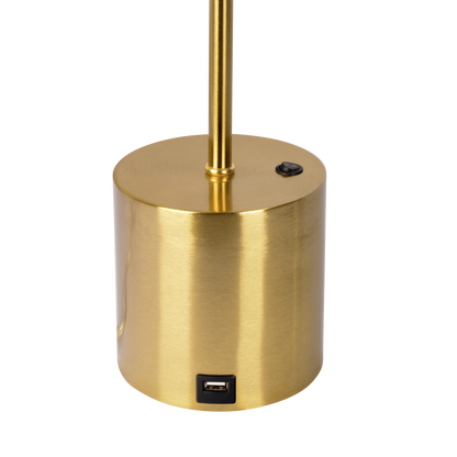 Ethereal Modern Small Brass Table Lamp with White Glass Globe Shade, 22in Tall, Brass Finish