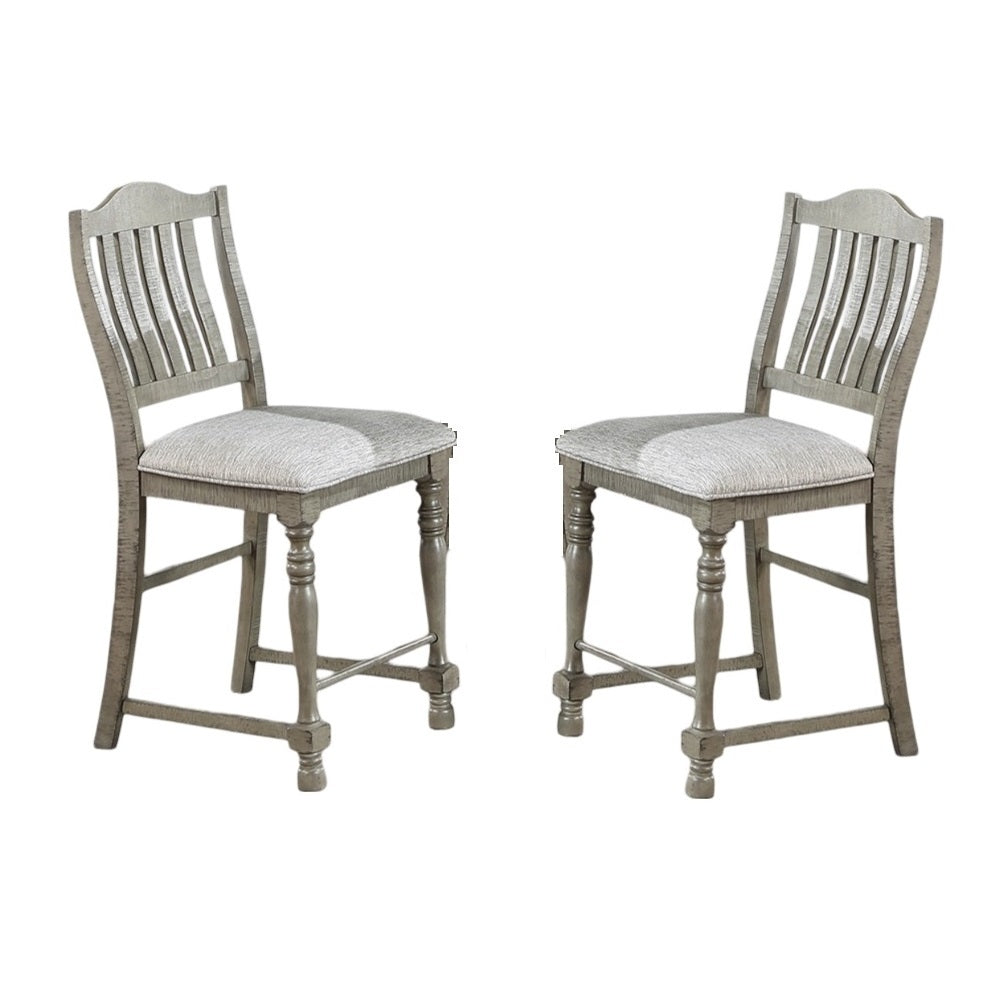 Counter Height Dining Chairs Set of 2, Slat Back, Plush Upholstered Cushions, Bentwood Frame, Light Grey