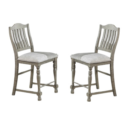 Counter Height Dining Chairs Set of 2, Slat Back, Plush Upholstered Cushions, Bentwood Frame, Light Grey