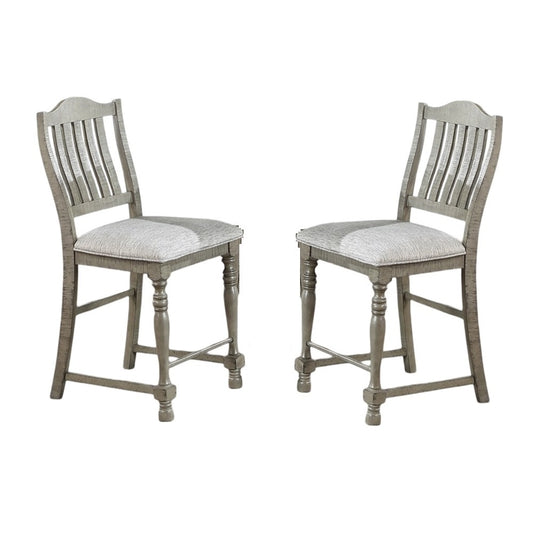 Counter Height Dining Chairs Set of 2, Slat Back, Plush Upholstered Cushions, Bentwood Frame, Light Grey