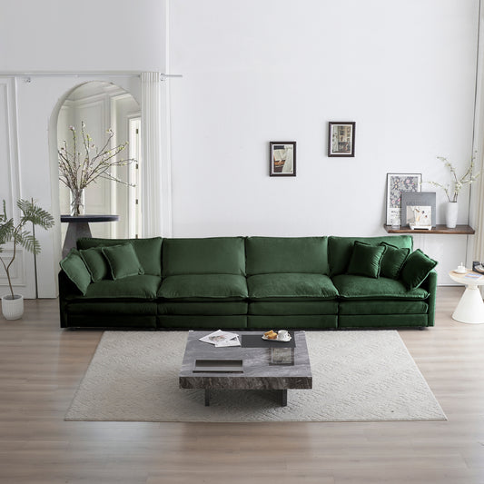 4-Seater Modular Sectional Sofa in Chenille, 22+ Configurations for Living Room, Easy Assembly Green