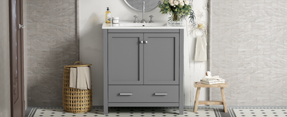 30-Inch Modern Gray Bathroom Vanity with Undermount Sink, Elegant Storage Cabinet Featuring Soft-Close Doors and Multifunctional Design