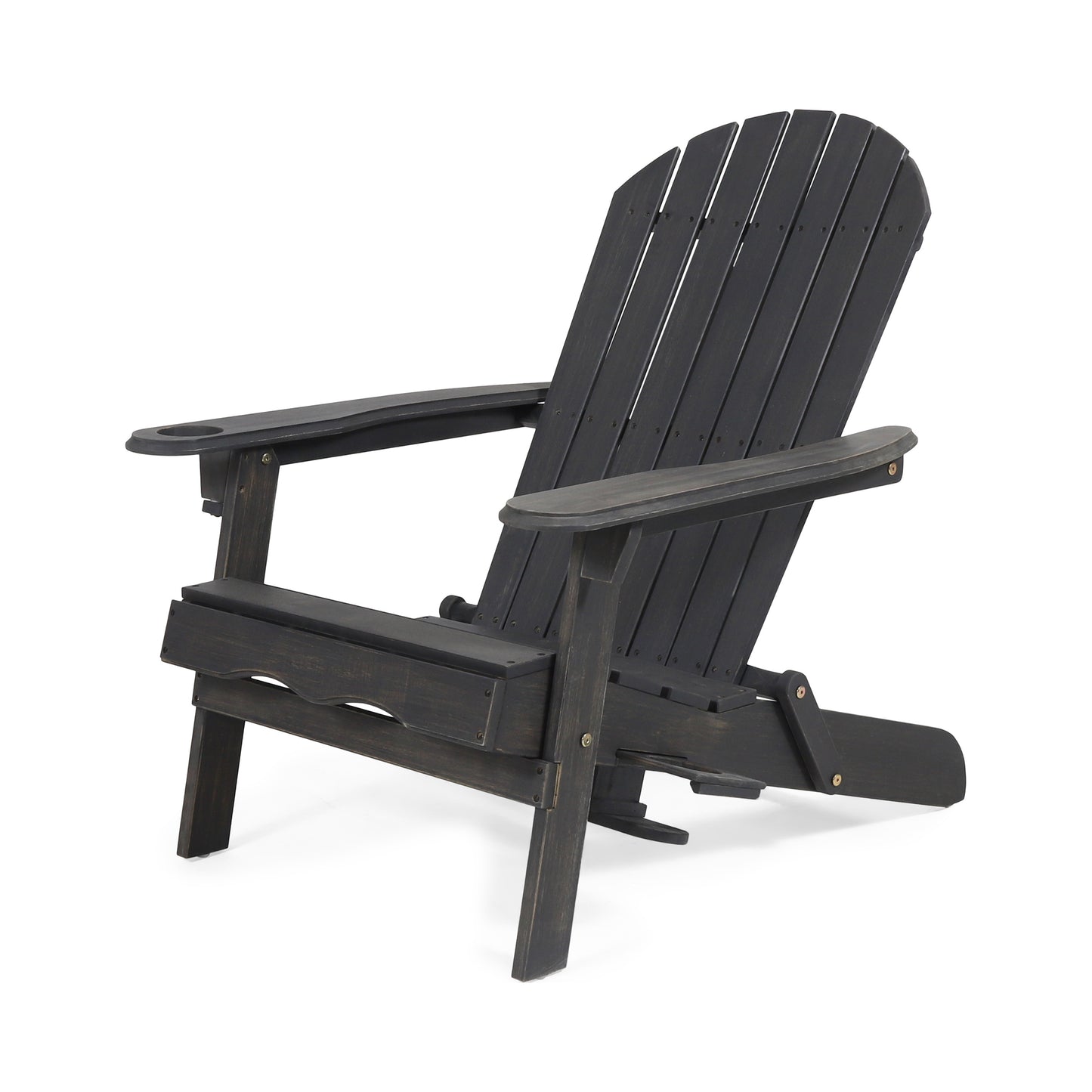 Outdoor Foldable Adirondack Chair With Two Cup Holders For Patio Weather Resistant 30.25 In L Dark Grey
