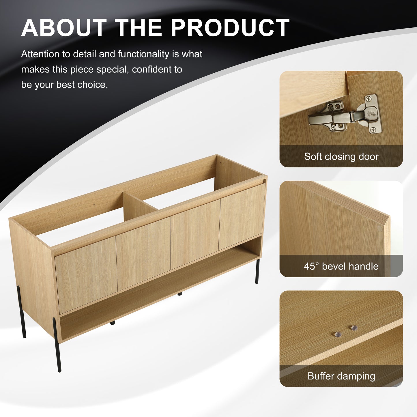 60-Inch Modern Freestanding Bathroom Vanity with 4 Soft-Close Doors - Sink Not Included