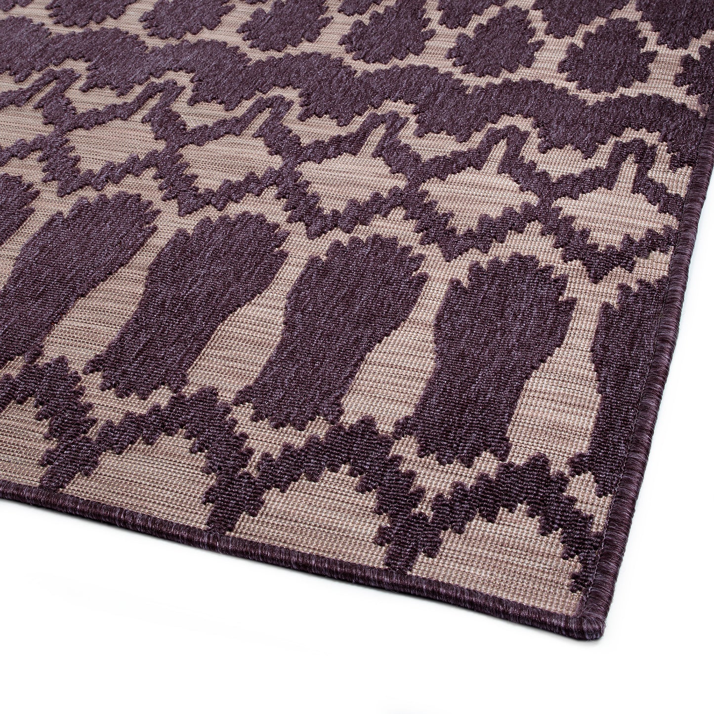 2' x 3' Rectangular Throw Rug, Polypropylene, Indoor/Outdoor, Geometric Textured High-Low, Purple
