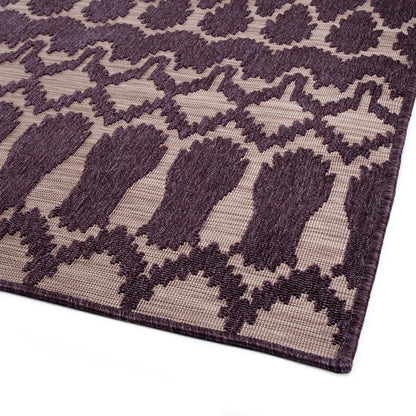 2' x 3' Rectangular Throw Rug, Polypropylene, Indoor/Outdoor, Geometric Textured High-Low, Purple