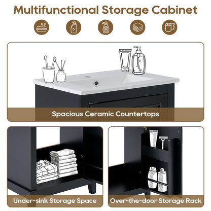 Compact 20-Inch Black Bathroom Vanity Cabinet with Ceramic Sink - Modern Design, Ample Storage, Soft-Close Door