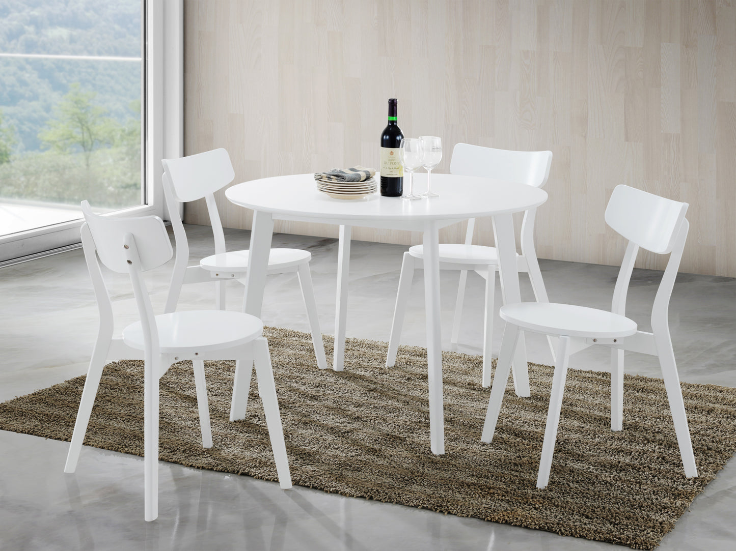 Contemporary Round Dining Table With Wood Finish White