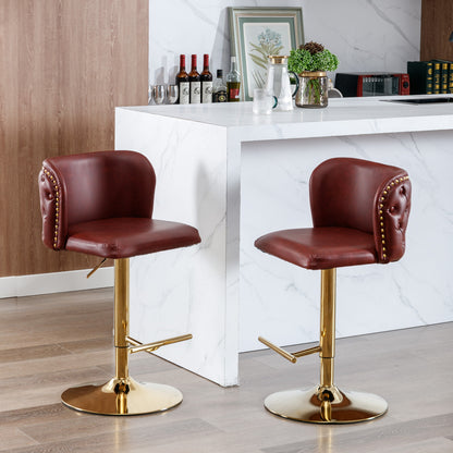 Swivel Barstools Adjustable PU Upholstered Wine Red 2 Pack