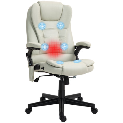 Beige Executive Office Chair with 6-Point Vibration Massage, Heat Function, High Back, and Reclining Design