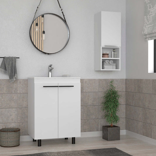 Elegant White 2-Piece Bathroom Vanity and Medicine Cabinet Set
