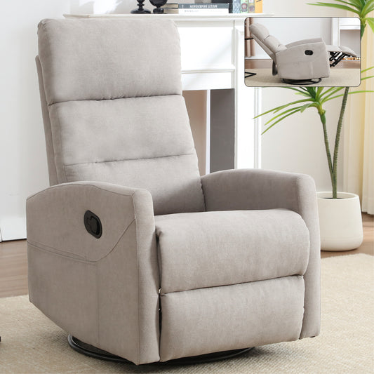 Manual Recliner Chair with 360° Swivel, Rocking & 155° Recline in Fabric for Living Room, Easy Assembly Grey