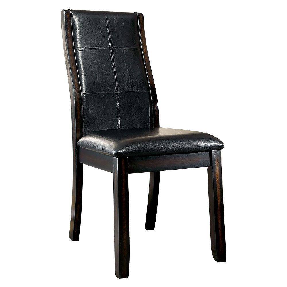 2-Piece Transitional Dining Chairs - Solid Wood, Curved Back, Padded Leatherette, Brown Cherry