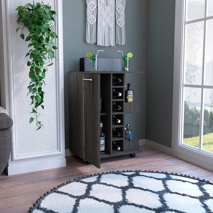 Espresso Finish Bar Cart With Four Casters And Storage