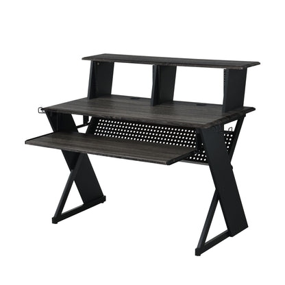 Sleek Black Music Creation Desk with Storage Solutions