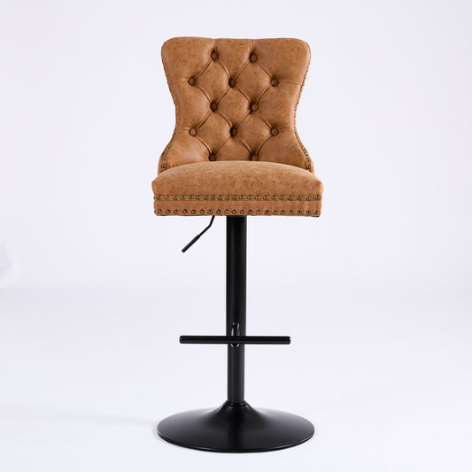 Orange Aged Retro PU Swivel Bar Stools Tufted Back