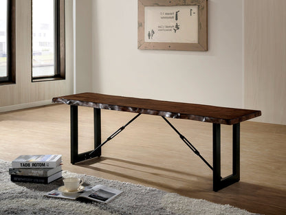 Industrial U-Shaped Bench with Chain-Link Metal Supports, 54Wx14Dx17.9H Walnut and Black Finish