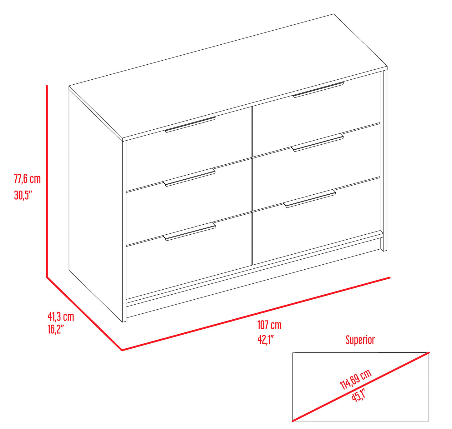 Longhill Modern Pine and White 6-Drawer Dresser