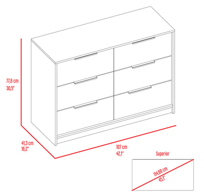 Longhill Modern Pine and White 6-Drawer Dresser